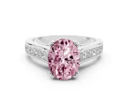 Oval Cathedral Channel Set Engagement Ring Setting for a Fancy Pink Lab-Grown Diamond | Double Claw Prongs | White Gold
