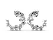 Round Lab-Grown Diamond Crescent Cluster Earrings | Mixed Size Stones | Platinum