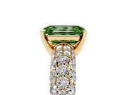 Emerald Cut Multi Row Pave Engagement Ring Setting for a Fancy Green Lab-Grown Diamond | Yellow Gold