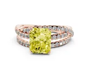 Fancy Yellow Radiant Cut Diamond Solitaire Twist Band Ring Set in Rose gold with Pavé Setting and Prong Head