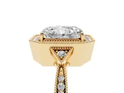 Radiant Cut Diamond Halo Engagement Ring Set in Yellow gold with Milgrain Pavé Band