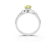Fancy Yellow Pear Cut Diamond Solitaire Leaf-Inspired Ring Set in Platinum with Pavé Band and Prong Setting