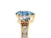 Pear-Shaped Three Stone Engagement Ring Setting for a Fancy Blue Lab-Grown Diamond | Graduated Pave Band | Yellow Gold