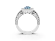 Fancy Blue Pear Cut Diamond Halo Ring Set in Platinum with Round Accent Halo, Pavé Band and Prong Setting