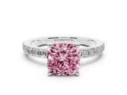 Cushion Cut Pavé Solitaire Engagement Ring Setting for a Fancy Pink Lab-Grown Diamond | Single Row Band | Platinum