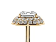 Asscher Cut Pave Halo Engagement Ring Setting | Slim Plain Band | Yellow Gold