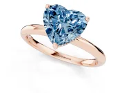 Fancy Blue Heart Cut Diamond Solitaire Engagement Ring Set in Rose gold with Prong Setting and Polished Band