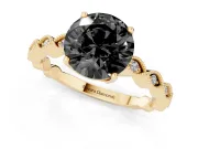 Fancy Black Round Cut Diamond Solitaire Ring Set in Yellow gold with Infinity Twist Pavé Band