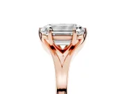 Emerald Cut Diamond Solitaire Ring Set in Rose gold with Polished Tapered Band and Prong Setting