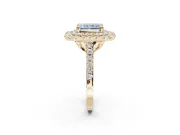 Radiant Cut Double Halo Engagement Ring Setting for a Fancy Blue Lab-Grown Diamond | Pave Shoulders | Yellow Gold