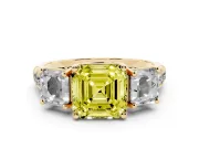 Asscher Cut Three Stone Engagement Ring Setting for a Fancy Yellow Lab-Grown Diamond | Accented Shoulders | Yellow Gold