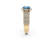 Radiant Cut Pavé Engagement Ring Setting for a Fancy Blue Lab-Grown Diamond | Wide Three-Row Band | Yellow Gold