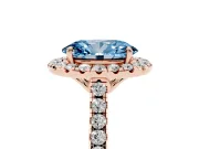 Oval Raised Halo Engagement Ring Setting for a Fancy Blue Lab-Grown Diamond | Pave Band | Rose Gold