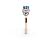Fancy Blue Cushion Cut Diamond Cluster Leaf Design Ring Set in Rose gold with Prong Setting