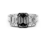 Emerald Cut Three Stone Engagement Ring Setting for a Black Center | Basket Prong Heads | Sterling Silver
