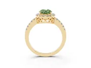 Fancy Green Oval Cut Diamond Pavé Band Halo Engagement Ring Set in Yellow gold with Prong Setting
