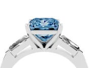 Fancy Blue Princess Cut Diamond Solitaire Ring Set in Platinum with Tapered Baguette Side Stones and Prong Setting