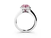 Fancy Pink Round Cut Diamond Halo Ring Set in Silver with Cathedral Band and Prong Setting