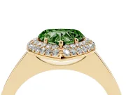 Fancy Green Heart Cut Diamond Halo Engagement Ring Set in Yellow gold with Solitaire Band and Prong Setting