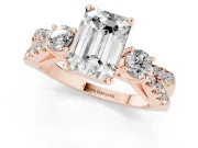 Emerald Cut Three Stone Engagement Ring Setting | Pavé Split Shank | Rose Gold