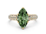 Marquise Three Row Pave Engagement Ring Setting for a Fancy Green Lab-Grown Diamond | Yellow Gold