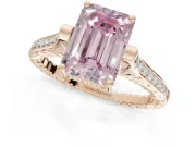 Emerald Cut Vintage Cathedral Engagement Ring Setting for a Fancy Pink Lab-Grown Diamond | Carved Band | Rose Gold