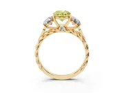 Fancy Yellow Oval Cut Diamond Three-Stone Ring Set in Yellow gold with Braided Band