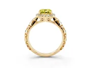 Cushion Cut Leaf Halo Engagement Ring Setting for a Fancy Yellow Lab-Grown Diamond | Bezel Accents | Yellow Gold