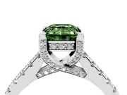 Emerald Cut Hidden Halo Pave Engagement Ring Setting for a Fancy Green Lab-Grown Diamond | Claw Prongs | Sterling Silver