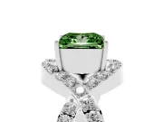 Fancy Green Princess Cut Diamond Solitaire Twist Band Pavé Engagement Ring Set in White gold