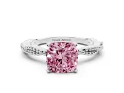 Cushion Cut Twisted Engagement Ring Setting for a Fancy Pink Lab-Grown Diamond | Beaded Twist | Sterling Silver