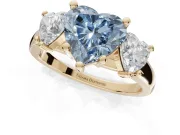 Heart-Shaped Three Stone Engagement Ring Setting for a Fancy Blue Lab-Grown Diamond | Tapered Band | Yellow Gold