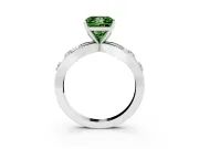 Fancy Green Princess Cut Diamond Solitaire Ring Set in White gold with Side Stones on Criss-Cross Band and Prong Setting