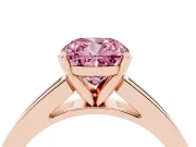 Fancy Pink Cushion Cut Diamond Solitaire Ring Set in Rose gold with Channel-Set Band and Prong Setting