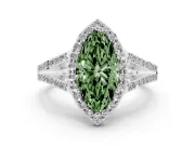 Marquise Halo Engagement Ring Setting for a Fancy Green Lab-Grown Diamond | V-Split Pavé Band | Sterling Silver