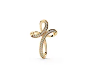 Round Lab-Grown Diamond Pavé Looped Cross Pendant Necklace | Ribbon Loops | Yellow Gold