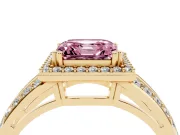Asscher Cut Halo Engagement Ring Setting for a Fancy Pink Lab-Grown Diamond | Two-Row Pave Split Shank | Yellow Gold