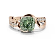 Cushion Cut Bypass Solitaire Engagement Ring Setting for a Fancy Green Lab-Grown Diamond | Pavé Strands | Rose Gold