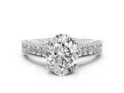 Oval Vintage Hidden Halo Engagement Ring Setting | Milgrain Pave Band | White Gold