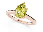 Fancy Yellow Pear Cut Diamond Solitaire Ring Set in Rose gold with Cathedral Band and Prong Setting