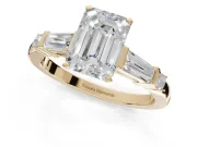 Emerald Cut Tapered Baguette Engagement Ring Setting | Bar Set Sides | Yellow Gold
