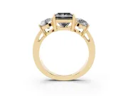 Princess Cut Three Stone Engagement Ring Setting for a Black Center | Wide Plain Band | Yellow Gold