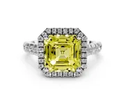 Asscher Cut Halo Engagement Ring Setting for a Fancy Yellow Lab-Grown Diamond | Shared Prong Shoulders | Sterling Silver