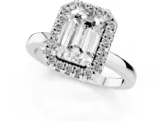 Emerald Cut Thin Halo Engagement Ring Setting | Plain Polished Band | White Gold