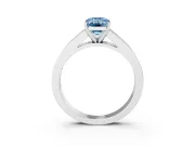 Fancy Blue Emerald Cut Diamond Solitaire Ring Set in Silver with Channel-Set Band and Prong Setting