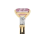 Emerald Cut Three Stone Engagement Ring Setting for a Fancy Pink Lab-Grown Diamond | Tapered Baguettes | Yellow Gold