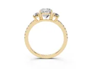 Cushion Cut Three Stone Engagement Ring Setting | Pave Shoulders | Yellow Gold