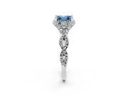 Fancy Blue Asscher Cut Diamond Halo Twist Band Solitaire Ring Set in White gold with Prong-Set Center Stone