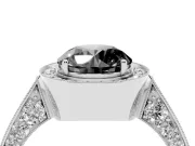 Round Milgrain Halo Engagement Ring Setting for a Black Center | Side Stones | White Gold