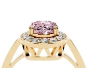 Oval Halo Engagement Ring Setting for a Fancy Pink Lab-Grown Diamond | Polished Halo Rim | Yellow Gold
